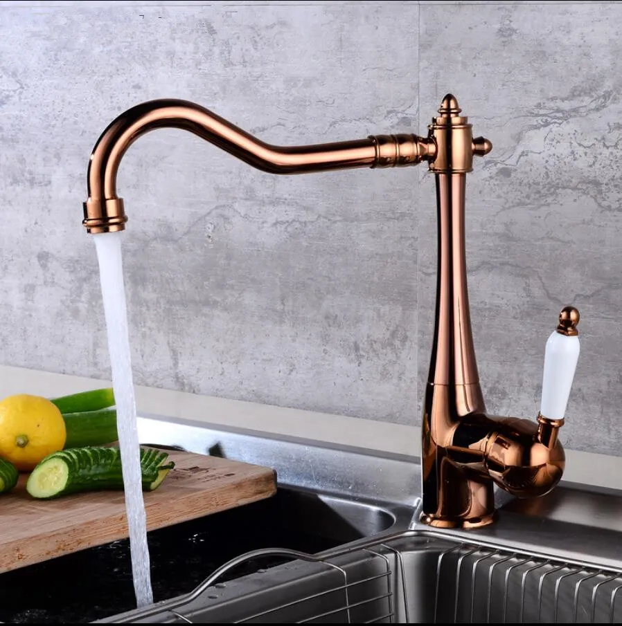 Vidric Rose gold kitchen sink faucet hot and cold single lever kitchen sink faucet ceramic handle