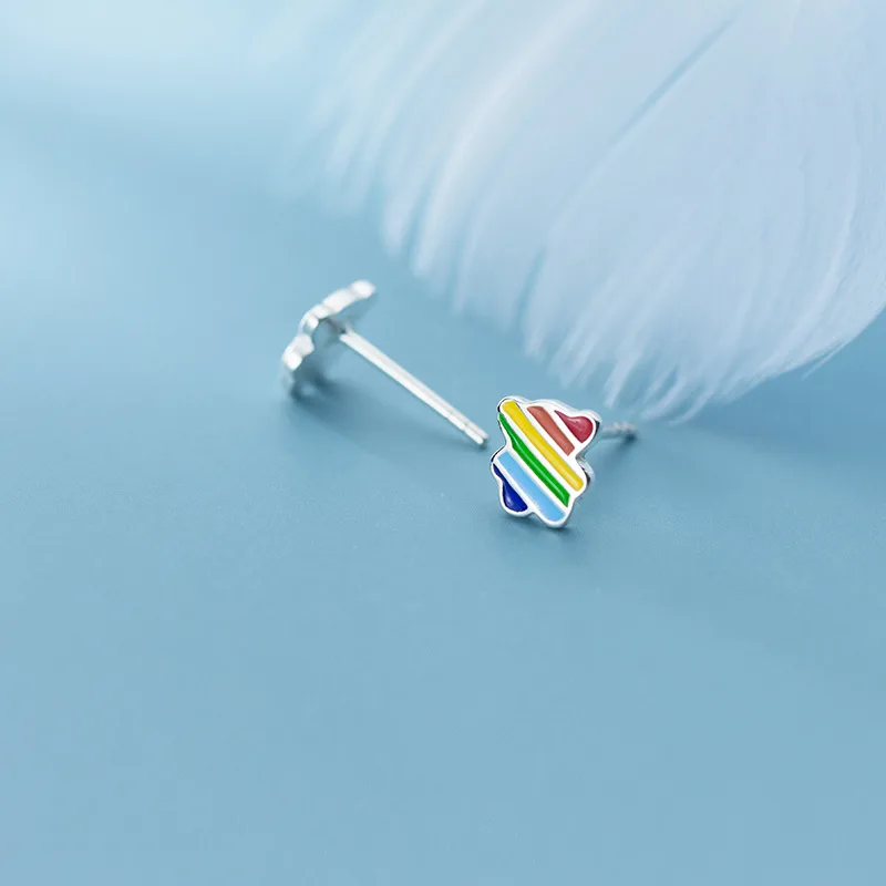 XIHA Настоящее чистое 925 пробы серебряные серьги-гвоздики для женщин милые корейские и японские серьги «Радуга» для девочек - Окраска металла: cloud