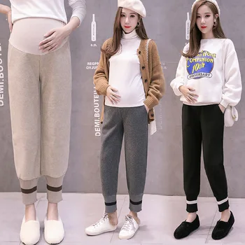 

Maternity wear pants clothing autumn winter new Korean fashion wool wide leg pregnant stomach lift leggings pregnancy clothes
