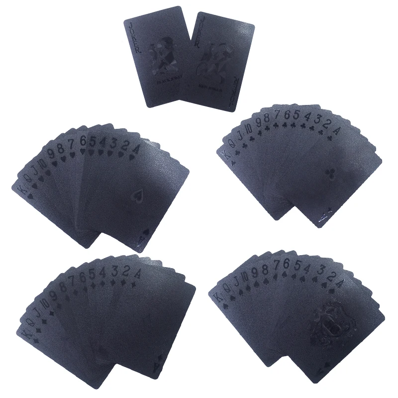 Quality Waterproof PVC Plastic Playing Cards Set Trend 54pcs Deck Poker Classic Magic Tricks Tool Pure Black Magic Box-packed