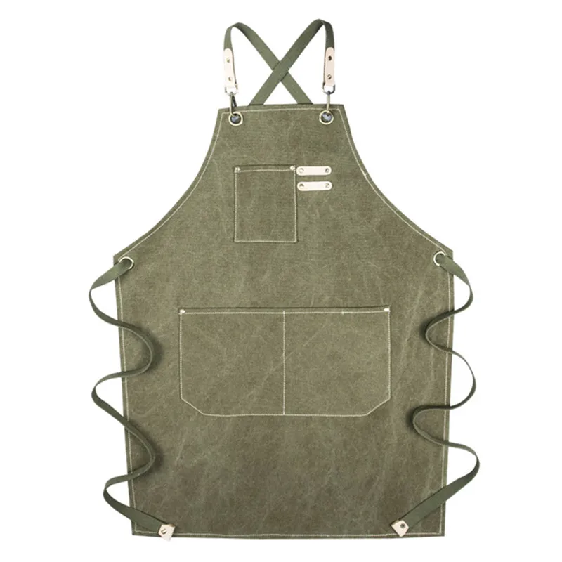 

Gray Khaki Canvas Apron Cotton Strap Cafe Barista Bartender Baker Pastry Chef Uniform Florist Barber Hairdresser Work Wear E39