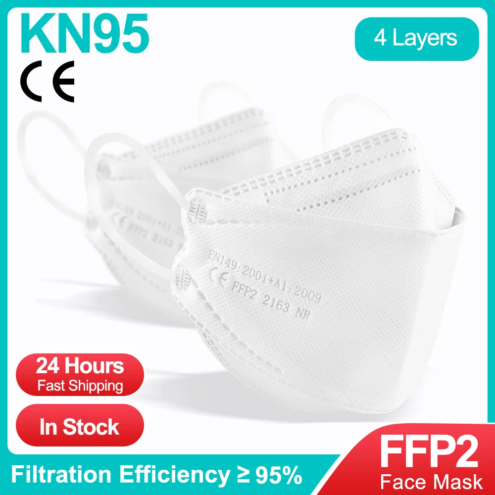 5-100PCS White Mascarilllas FFP2 Approved KN95 Masks For Women And Men Fish Shaped FPP2 Mask Ruesable Masque ffp2mask ce