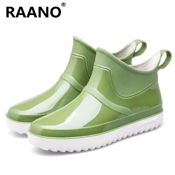 

Men's PVC Waterproof Ankle Rainboots Rubber Non-slip Car Wash Kitchen Work Shoes Fashion Platform Male Booties zapatos de hombre