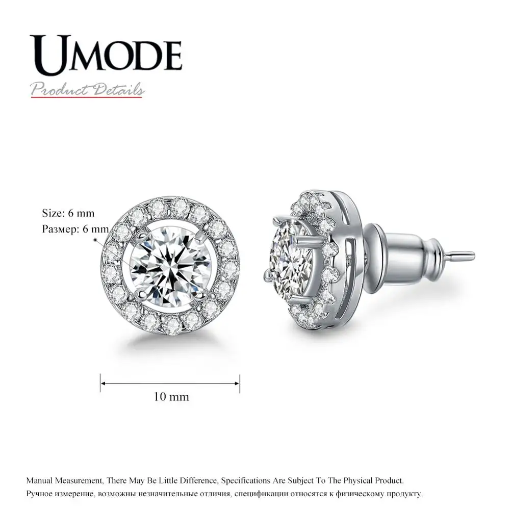 UMODE, Модные CZ Кристальные круглые серьги-гвоздики в форме сердца для женщин, цветок, звезда, белое золото, цвет, для свадьбы, помолвки, ювелирные изделия для девушек, AUE0012