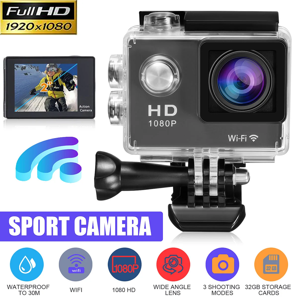 

1.5 Inch Action Camera Ultra HD 1080P/ 30fps WiFi 170 Degree Underwater Waterproof Helmet Video Recording Cameras Sport Camera