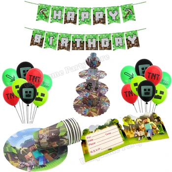

Kids Birthady Party Party Supplies Minecrafts Anime Game Ballons Cartoon Tablecloth Cup Plate Invite Card Graduation Party Decor