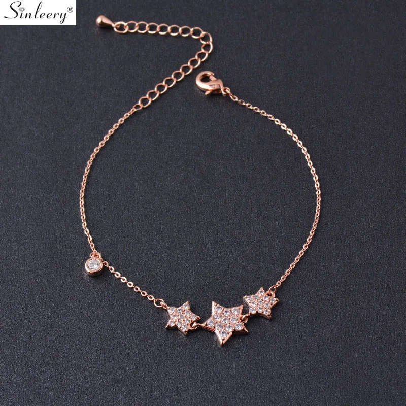 SINLEERY блестящая Звезда Регулируемый Женский браслет розовое золото серебро цвет цепь Крошечный Цирконий красивый браслет ювелирные изделия SL155 SSB
