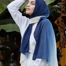Новинка, мусульманский шифоновый шарф, шали, Женский трендовый длинный градиентный сплошной цвет, хиджаб, платок