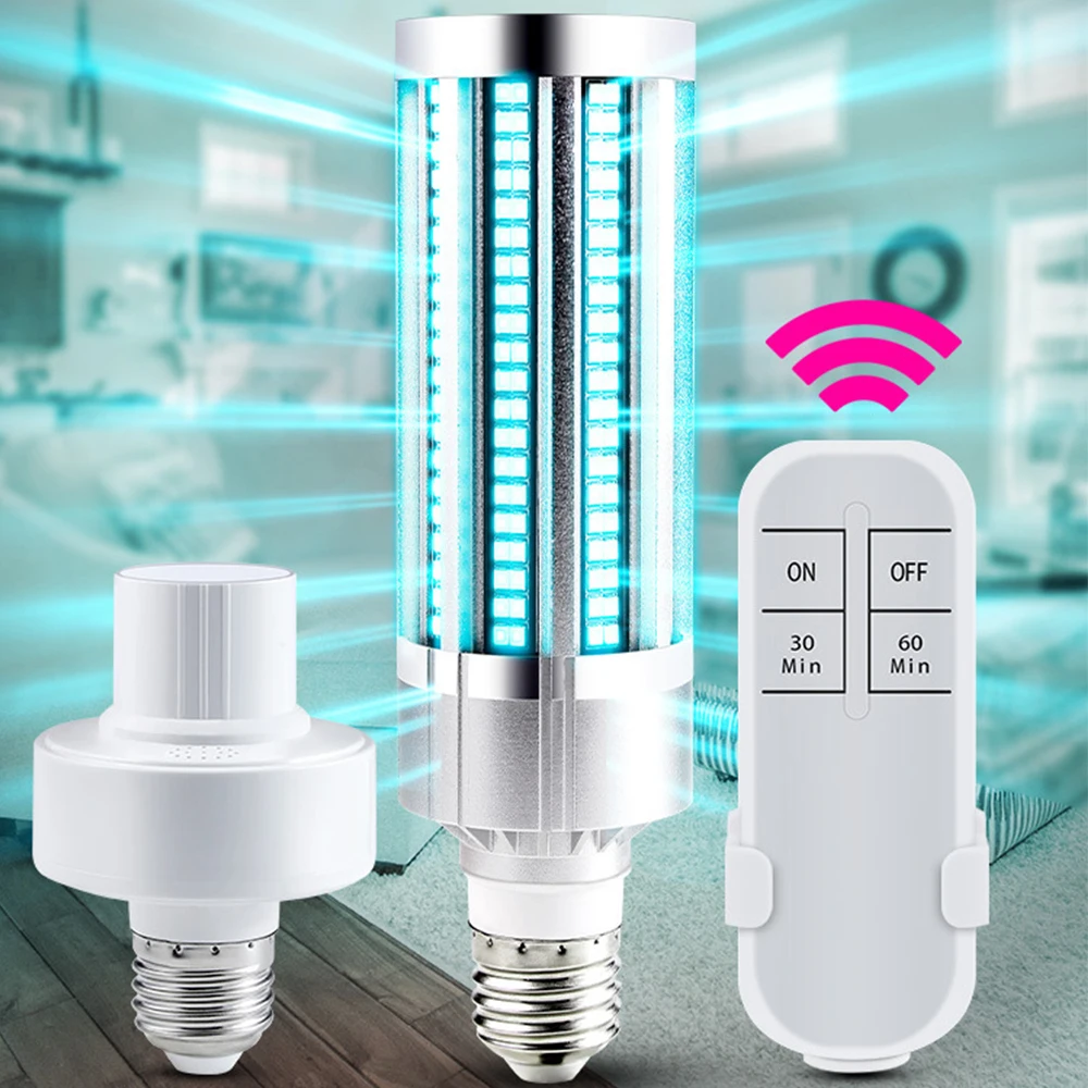 

2020 60W 99% UV germicidal light Led UVC Light Bulb E27 germicidal lamp Remote Control timing Killing Virus Mite Bacteria Home