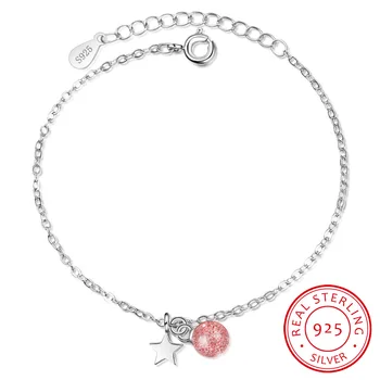 

Hot Fashion 925 Sterling Silver Bracelets & Bangles Bead Strawberry Crystal Star charm Bracelet pulseira feminina Fine Jewelry