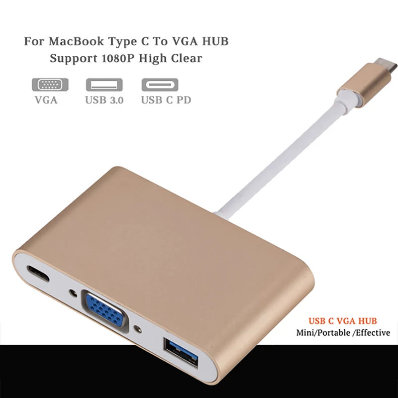 HD кабель-адаптер 1080P USB-C в HDMI кабель конвертер USB 3,1 type C в VGA кабель AV адаптер для Apple Macbook PC ТВ проектор