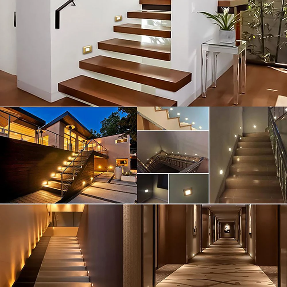 Aço inoxidável led parede luz embutida pir sensor inteligente lâmpada 1.5w 2.5 passos internos escada escada corredor cozinha