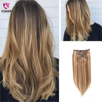 VSR 120g 150g Double Drawn Thick Machine Remy Hair Natural Clip Ins 7pcs/set 8pcs/set Remy Human Hair Clip In Hair Extension 1