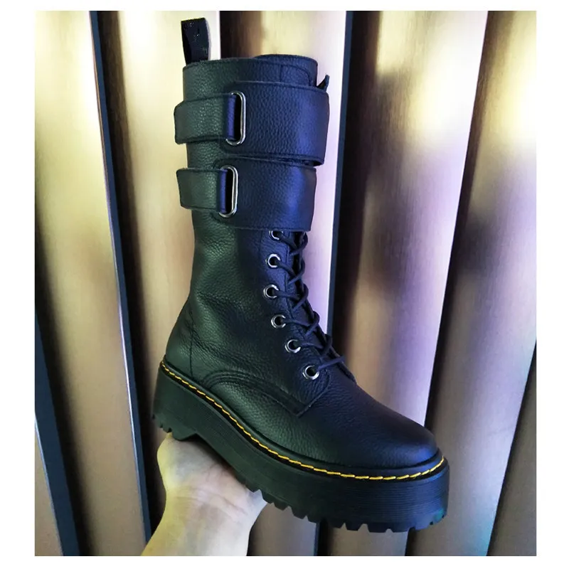 Ботинки на платформе женские кожаные ботинки Bota Feminina зимние ботильоны botas mujer