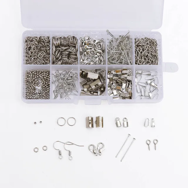 Alloy Accessories Kits Jewelry Findings Earrings Accessories Tools Open Jump Rings Earring Hook Jewelry Making Supplies Kit Rhodium Box