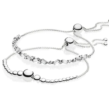 

String Of Beads Glacial Beauty Sliding Clasp Adjust Bracelet Fit Fine Snake Chain Bangle 925 Sterling Silver Bead Charms