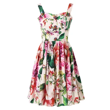 

Women summer dress sun dress sundress new 2020 luxury designer floral print spaghetti strap fit and flare holiday casual dresses