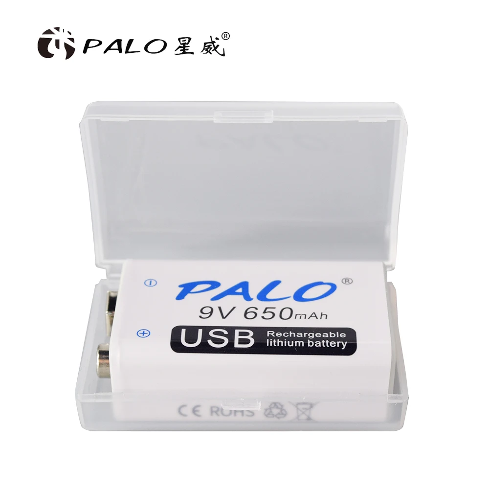 PALO 9V USB литиевая батарея 650mAh 6F22 6LR61 литий-ионная аккумуляторная батарея для игрушек массажеры мультиметры гитара с USB кабелем