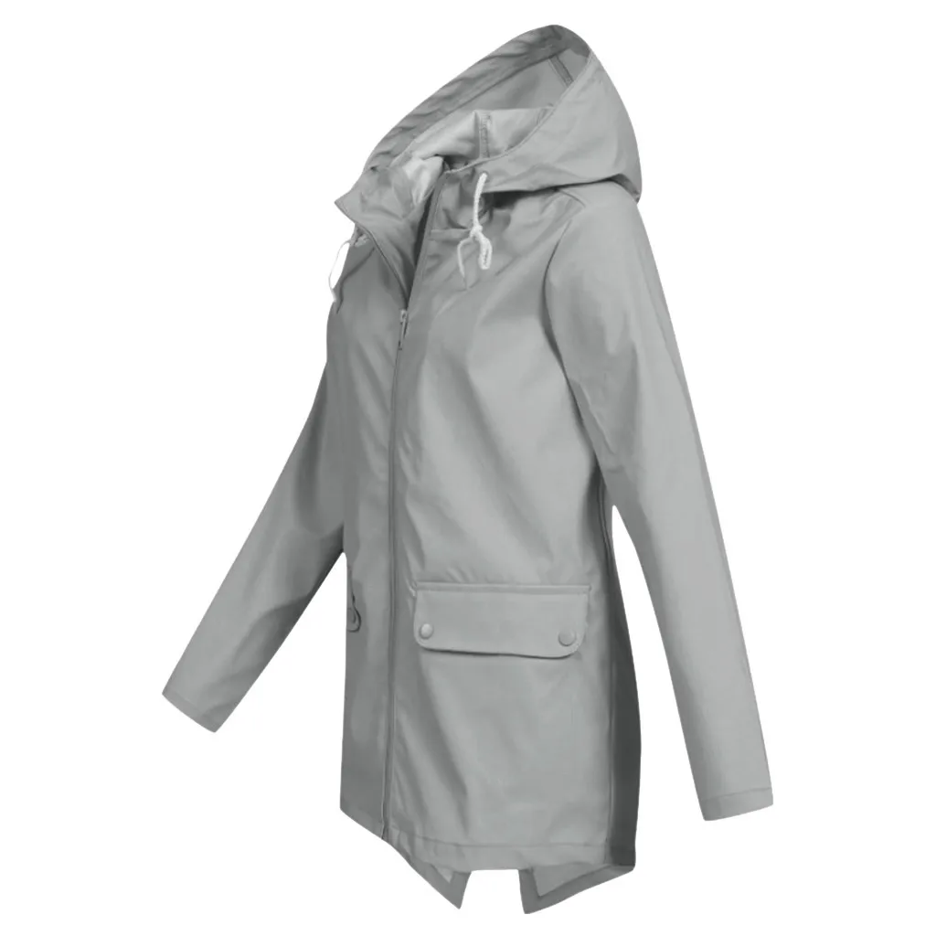 Женское пальто, зимняя спортивная одежда, одноцветная дождевик размера плюс с капюшоном, ветронепроницаемые свободные куртки для улицы, водонепроницаемый плащ 9,10
