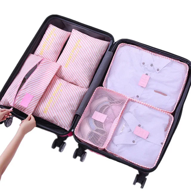 7 шт./компл. дорожный органайзер для багажа одежда отделка Сумочка для хранения косметики Одежда Органайзер сумка для дома аксессуары для путешествий XYLOBHDG - Цвет: Pink stripes