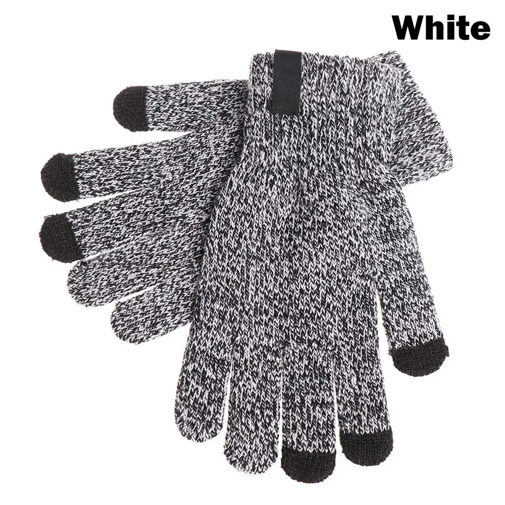 1 пара, зимние вязаные шерстяные перчатки для сенсорного экрана, мужские теплые короткие плюшевые перчатки с подкладкой, спортивные перчатки для велоспорта, варежки, Новинка - Цвет: 1-white