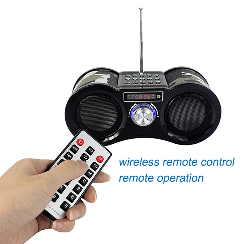

FM Radio Stereo Digital Radio Receiver Speaker USB Disk TF Card MP3 Music Player Camouflage + Remote Control