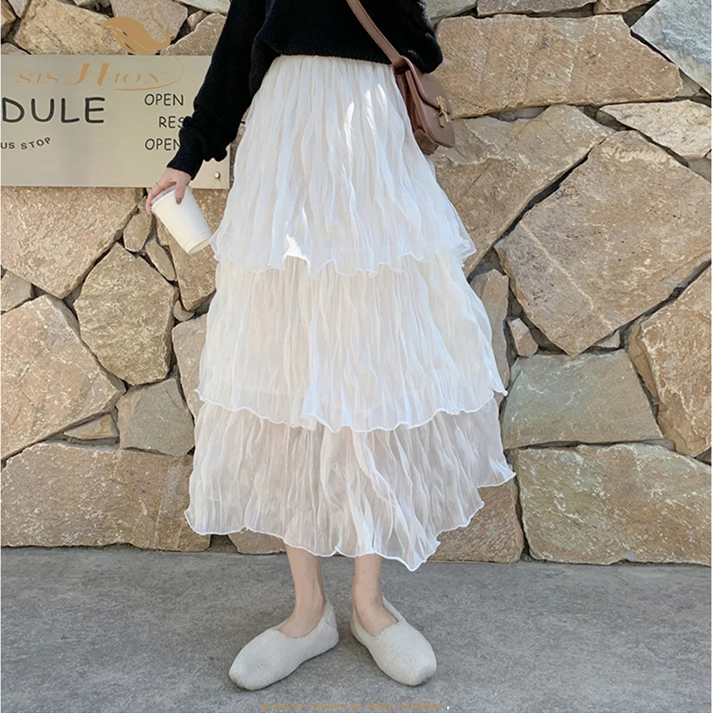 SISHION новые плиссированные юбки с высокой талией и рюшами осень шифоновый эластичный пояс бархатная юбка средней длины для женщин SP0871