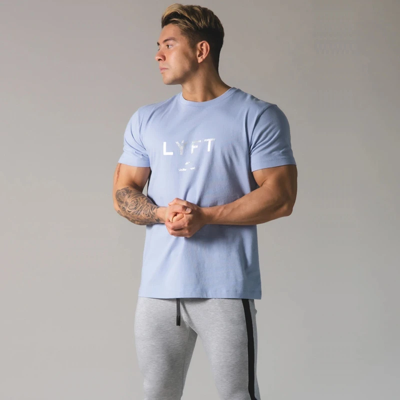 JAPAN LYFT Men Running T-shirt Short Sleeve Cotton T Shirt Casual Print T Shirt Gym Fitness Bodybuilding Workout Male Tee Tops 3