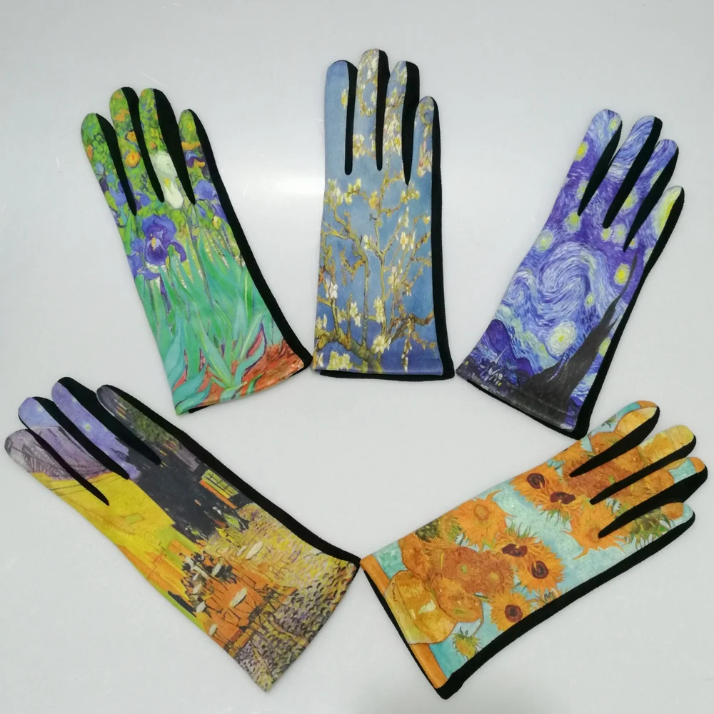 Van Gogh Oil Painting Gloves Women Digital Print Party Mittens Luxury