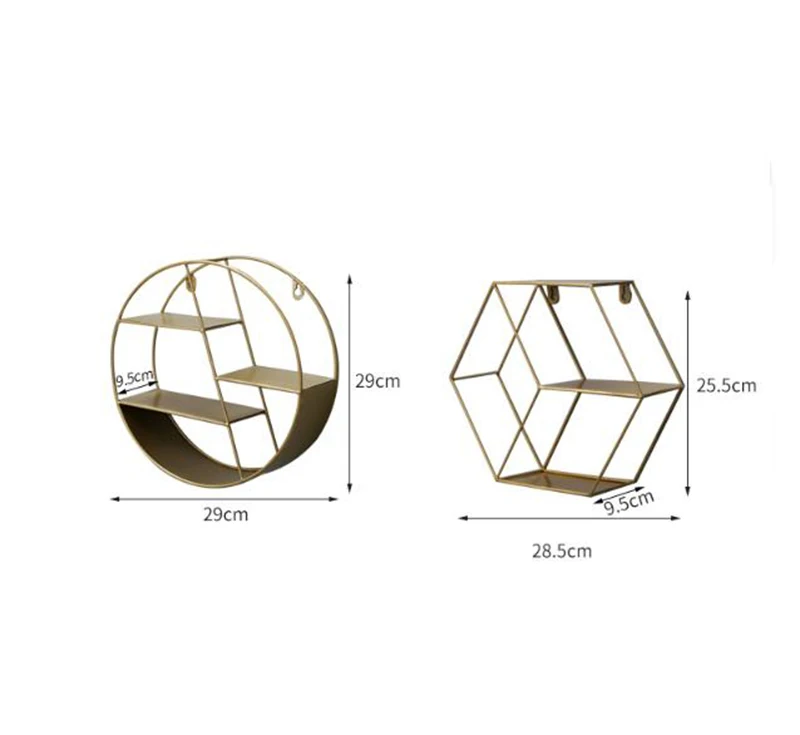Металлическая Декоративная полка в скандинавском стиле, Круглый шестигранный держатель для хранения, стеллаж, полки для украшения дома, настенный держатель с орнаментом
