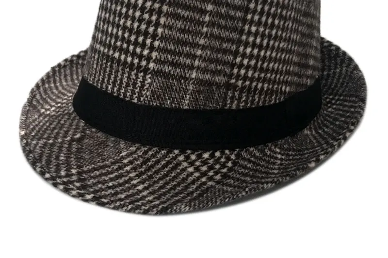 YY зимняя теплая клетчатая джазовая фетровая шляпа для мужчин, шерстяная фетровая шляпа для крестного отца, джентльмена, головные уборы для взрослых, классические шляпы