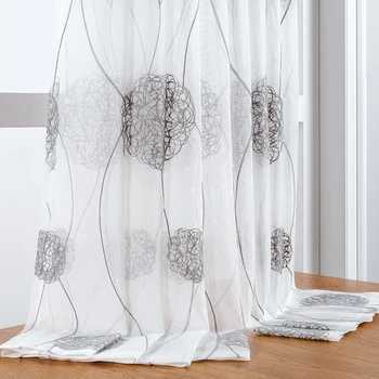 

Embroidered Tulle Curtains Window for Living Room Bedroom Modern Floral Sheer Curtains for Kitchen Window Screening Voile Drapes