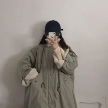 Южная Корея, шикарная плотная рабочая одежда, хлопковое пальто для женщин, зима, стиль, свободный крой, длинная овечья шерсть, хлопковая стеганая одежда