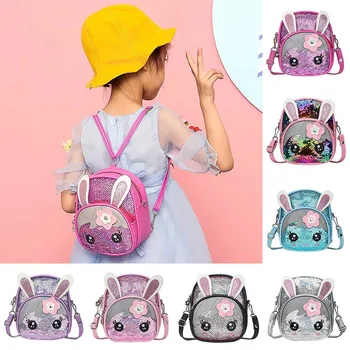 

2020 Fashion Trend New Children Blinking Sequins Backpack Fashion Wild Cute Rabbit Ear Backpack Outdoor Water Bottle Tissue Bag