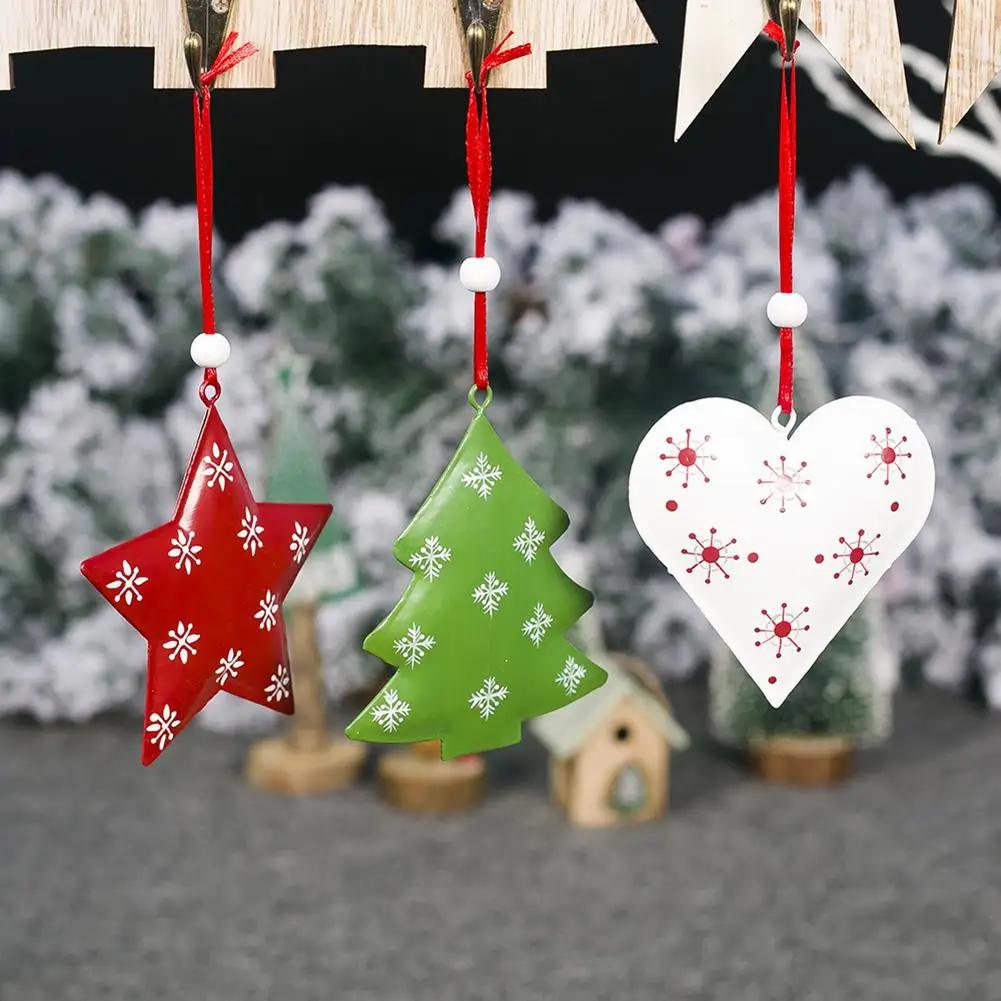 

3Pcs Christmas Hanging Ornaments Christmas Tree Star Heart-shape Pendant Decoration For Christmas Party Home Window In Stock