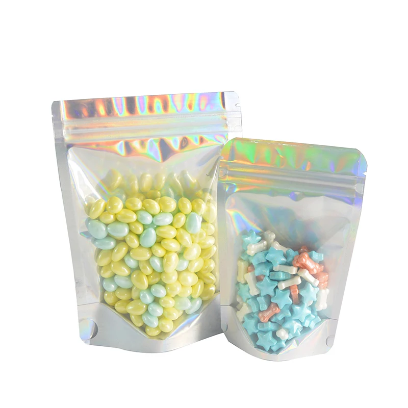 100 pcs Laser Aluminum Foil Resealable Value Pack Stand Up Zip Lock Bag hologram Self Seal Zipper Plastic Pouches Bag 3