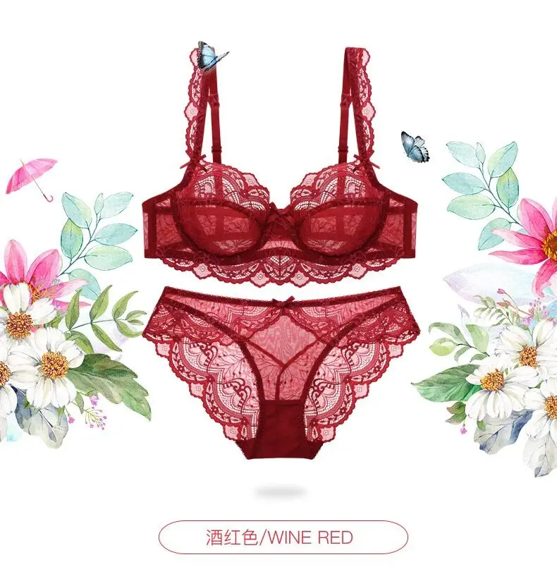 Hottest Sexy ultra-thin underwear bra lace transparent breathable large size non-sponge bra suit-5（5 Color)）