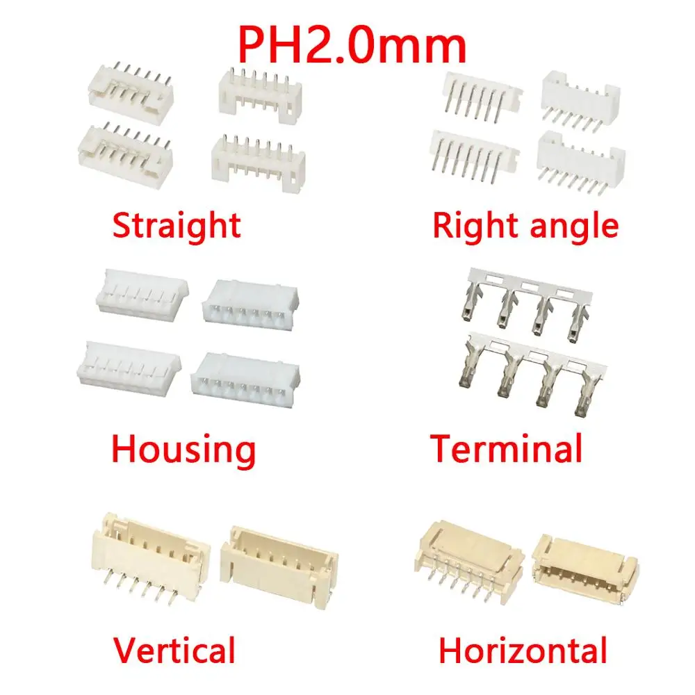 PH2.0 PH2.0mm Connector Socket Pin Header straight Right angle Vertical Horizontal JST Housing terminal 2P 3P 4P 5P 6P 7P 8P 9P 10pcs smt dc2 idc socket box 2 54mm pitch ejector header straight connector contact 10p 64p high temperature reflow soldering