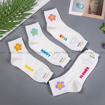 

Women Soft Sock Cartoon Ladies Flower Printing Socks Colorful Woman Casual Cotton Sox Girls Spring Trendy Cute Floral Skarpetki