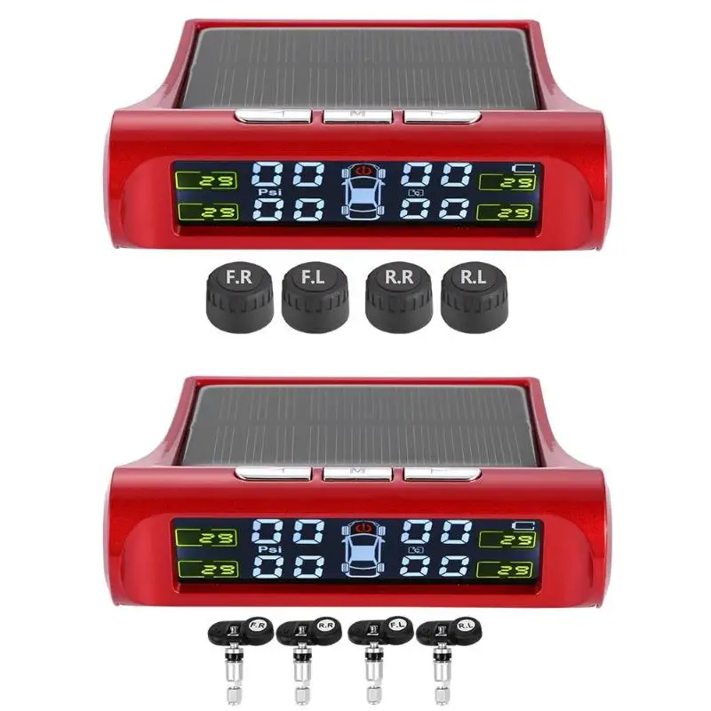 

Wireless Solar LCD Car TPMS System with 4 Internal/External Sensors Red