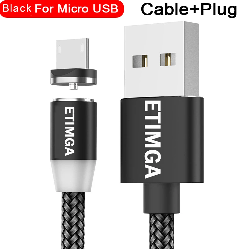 For Micro Black Магнитный usb-кабель ETIMGA, кабель для быстрой зарядки типа C, магнитный usb-кабель для зарядки и передачи данных, кабель Micro USB для мобильного телефона, usb-шнур - Цвет: For Micro Black