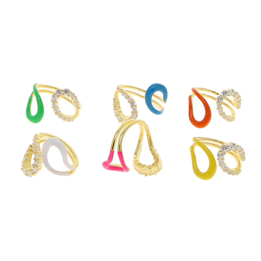 Open adjusted full finger ring for women gold color 5A cubic zirconia Neon enamel band rings Open adjusted full finger ring for women gold color 5A cubic zirconia Neon enamel band rings