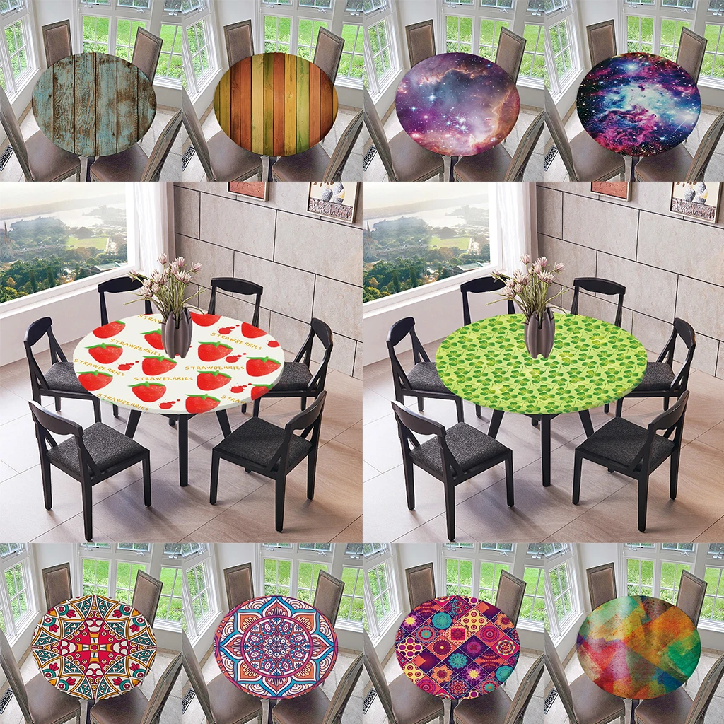 Lotus 49" Elastic Fitted Round Tablecover Table Cloth for Home Catering Cafe 