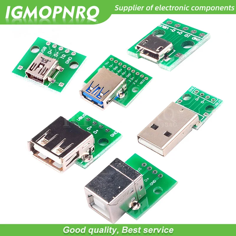 Micro usb macho a fêmea usb 2.0 3.0, 5 peças mini usb macho conector usb b interface para 2.54mm placa adaptadora do conversor do pwb do dip