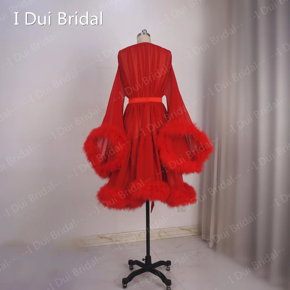 Robe courte en mousseline de soie avec plumes pour la mariée, robe de soirée de Rh, pyjama pour téléphones, vêtements d'anniversaire, prêt à l'emploi