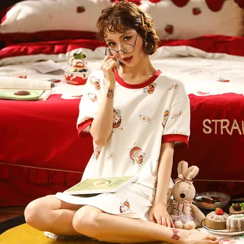 

2020 New Nightwear 22-color Pajamas Women's Summer Short-sleeved Nightdress Cotton Dress Womens Nightgown Sleepwear Sleep Wear