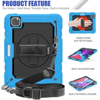 

For iPad Pro 12.9 Case 2020/2018 with Pencil Holder 360 Rotating Heavy Duty Shockproof Case with Stand Shoulder Strap