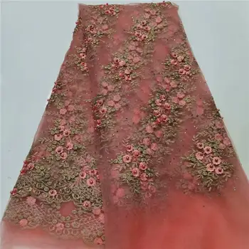 

African Beaded Lace Fabric 2020 High Quality Lace French Tulle Lace Fabric For Wedding Nigerian Lace Fabrics Sewing YA3614B-8