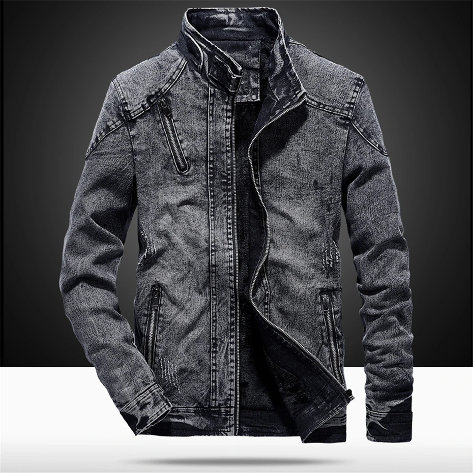 TANG винтажные джинсовые куртки мужские Slim Fit повседневные мужские s джинсовый пиджак модная винтажная одежда для мужчин черный синий молния 3XL