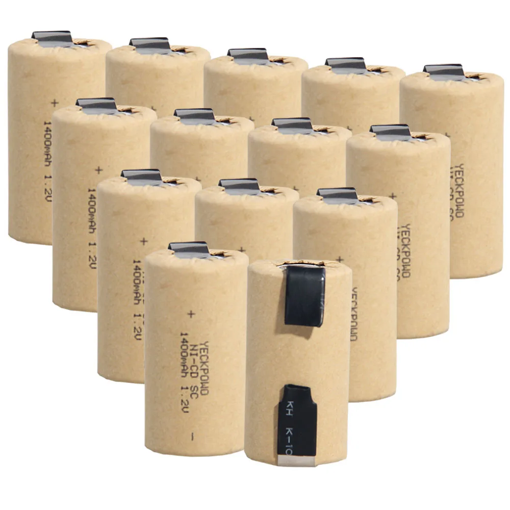 14 шт аккумулятор SC 1,2 V SUBC батареи перезаряжаемый высокий слив 1400mah с вкладками цвет случайный